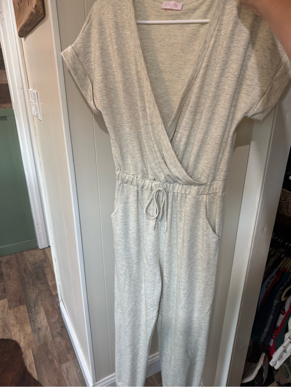 Pink Lily Light Cream Women's Jumpsuit with Drawstring Waist